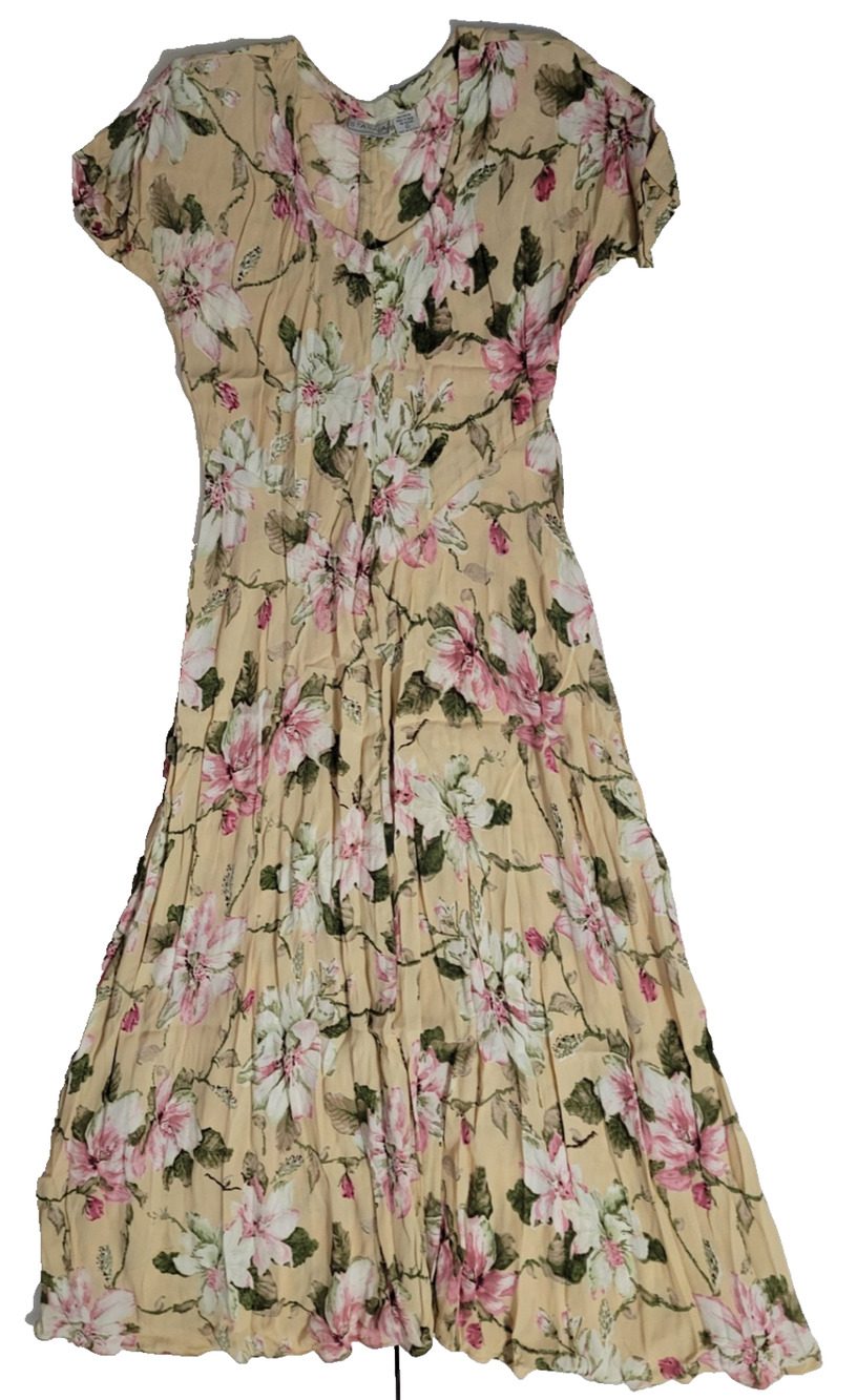 Vintage Starina Womens L Floral Midi Dress Cottagecore Prairie 90s Rayon